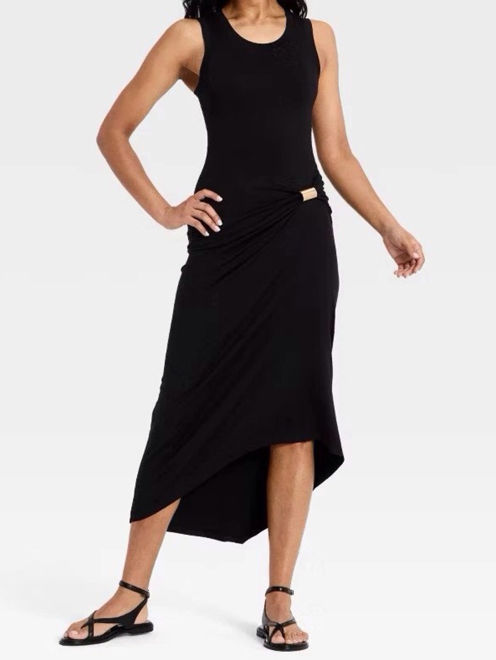 Sleeveless Black Maxi Dress with Side Twist Detail